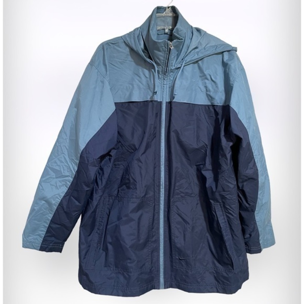 NIKE two tone blue full zip hooded windbreaker size medium